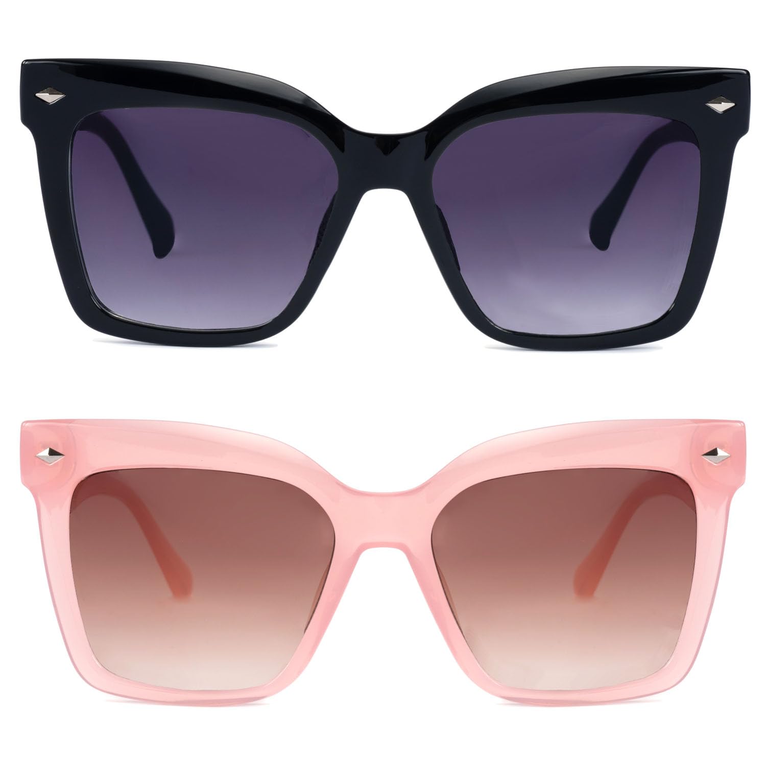 HGIOOIGH 2pack Bifocal Sunglasses UV400 Protection Oversized Square Reading sunglasses +2.0